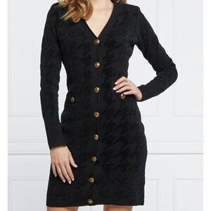 Marciano Guess Houndstooth Sweater Dress Medium Black Button Alberta Old Money